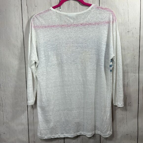 J Jill Love Linen Three Quarter Sleeve Floral White Lightweight Summer Top - Picture 14 of 14